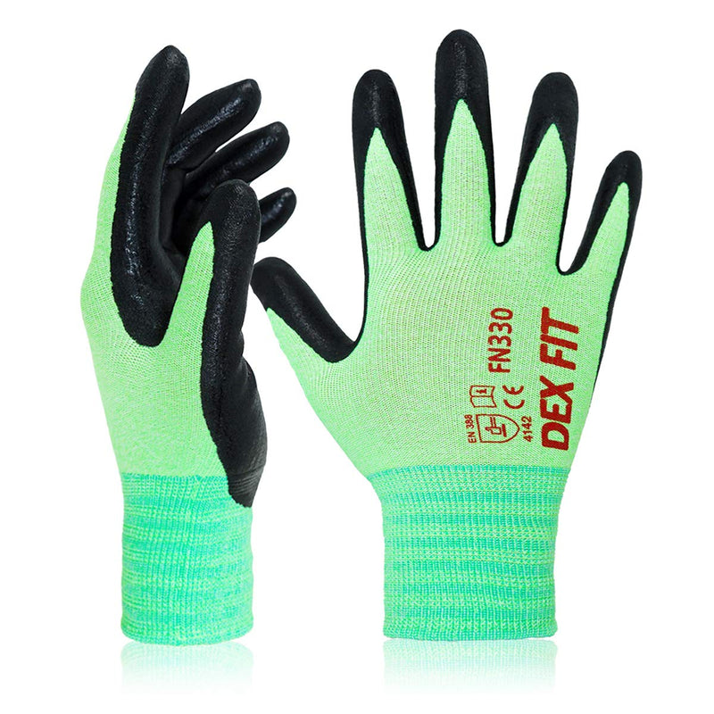 DEX FIT Touchscreen Capable Medium-Duty Nitrile Work Gloves FN330 with Spandex for Strong Grip and Protection; 3D-Comfort Fit Around Hands; All-Purpose Utility Gloves; Lightweight; Machine Washable, Green 9 (L) 3 Pairs Large (3 pairs) Fn330 Green