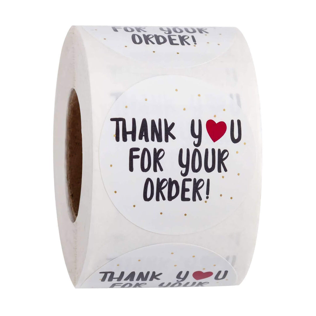 1 inch Round red Heart-Shaped Thank You Label, 500 Stickers per roll (White, 1in) White