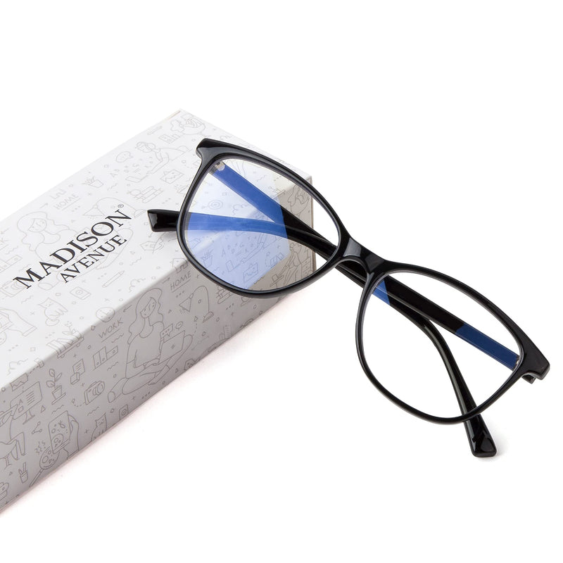 Madison Avenue Blue Light Blocking Glasses Anti Eyestrain UV Glare Blue Light Glasses for Women TV Phone Computer Gaming Eyeglasses (Black) Black