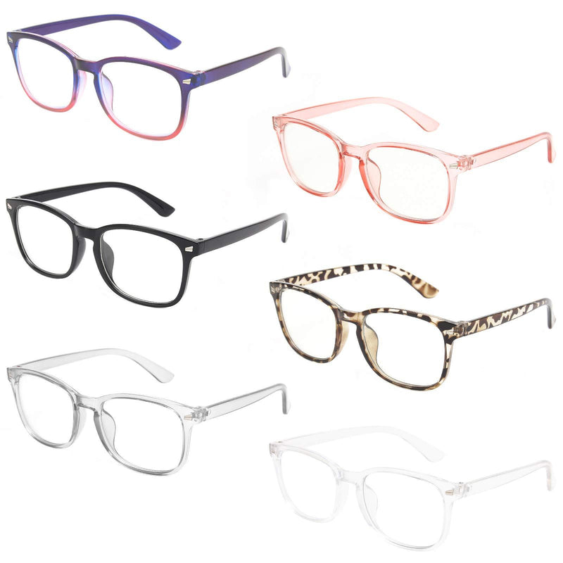 MIGSIR 6 Pack Blue Light Blocking Glasses for Computer Gaming, Fashion Fake Anti Eye Strain Eyeglasses for Women Men 6 Pack Mix