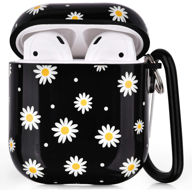 CAGOS Compatible with Airpods Case, 3 in 1 Cute Marble Hard Case Cover for Girls Airpods Accessories Protective Case with Keychain/ Strap/ Earhooks for Airpods 2/1 Charging Case (Black/Yellow) Black/Yellow