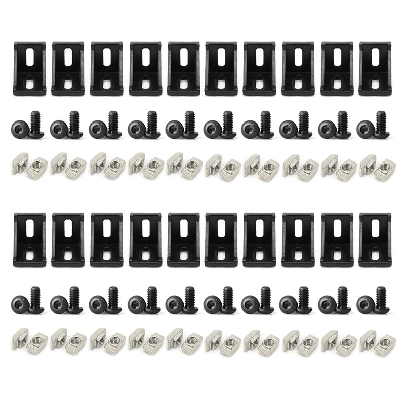 3030 Series Aluminum Profile Connector Set, 20pcs Black Corner Bracket, 40pcs M6 T Nuts and M6X10 Hex Screw Bolt for 30S 30X30 Aluminum Extrusion Profiles Rail Accessories