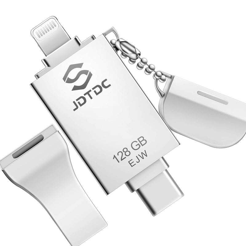 128GB Apple MFi Certified iPhone-Photo-Stick, 3 in 1 USB3.0 iOS Flash-Drive, Photo-Stick-for-iPhone, iPhoto Memory-Stick Thumb Drives for iPhone Backup Memory Stick for iPhone, iPad, Type-C Phone, PC 128GB silver