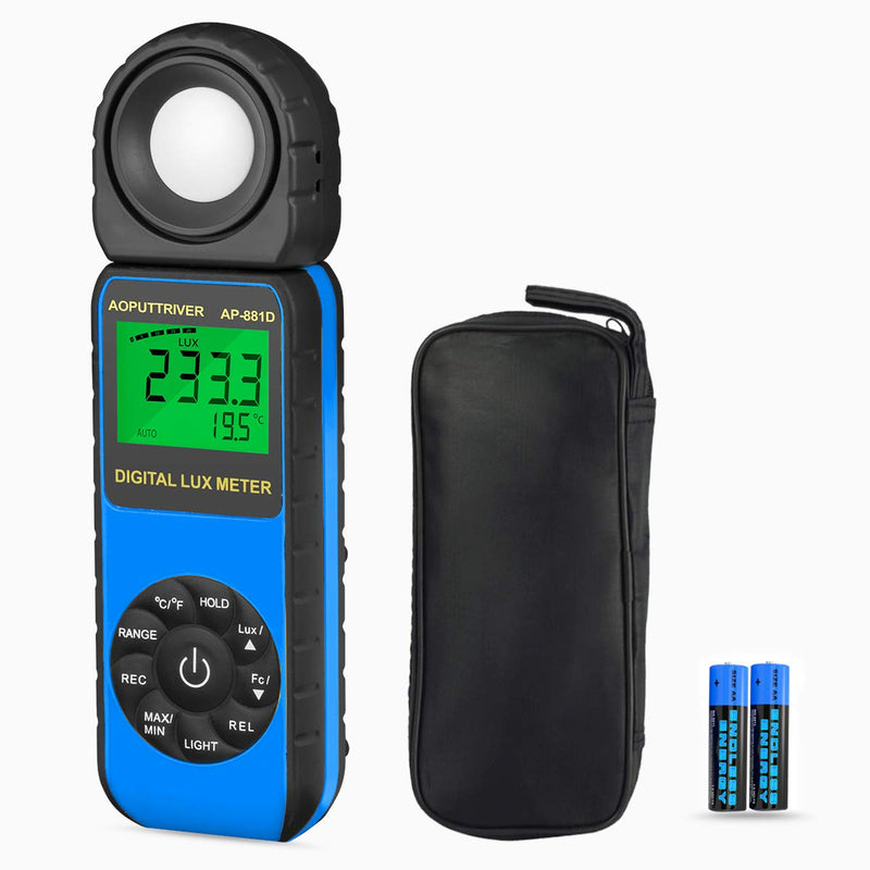Light Meter AP-881D Digital Illuminance Meter Ambient Temperature Measurer with Range up to 400,000 Lux Luxmeter,Rotatable Head for 270 Degrees,Display 3999,Data Hold,Back Light (Blue) AP881D-Blue