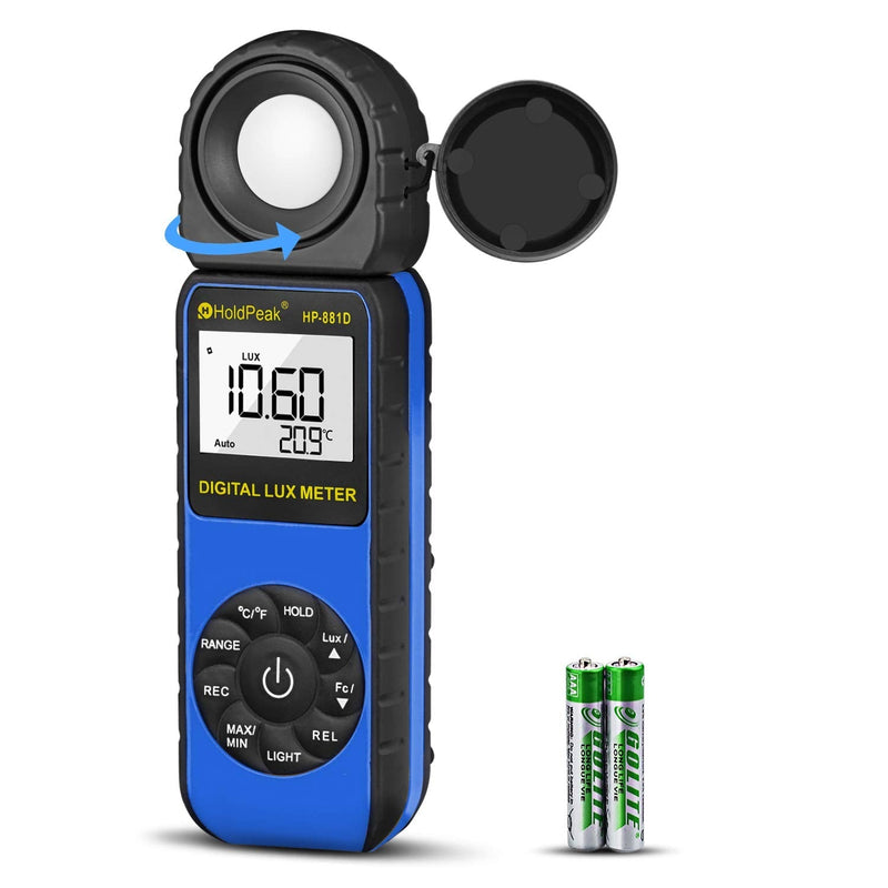 Light Meter HOLDPEAK HP-881D Digital Photographic Light Meters 0.01-400,000 Lux /1-40,000 FC 270° Rotatable Detector for Photography LED Lights Plants Lumen Meter Z-HP-881D-BLUE(0.01-400,000 Lux /1-40,000 FC)