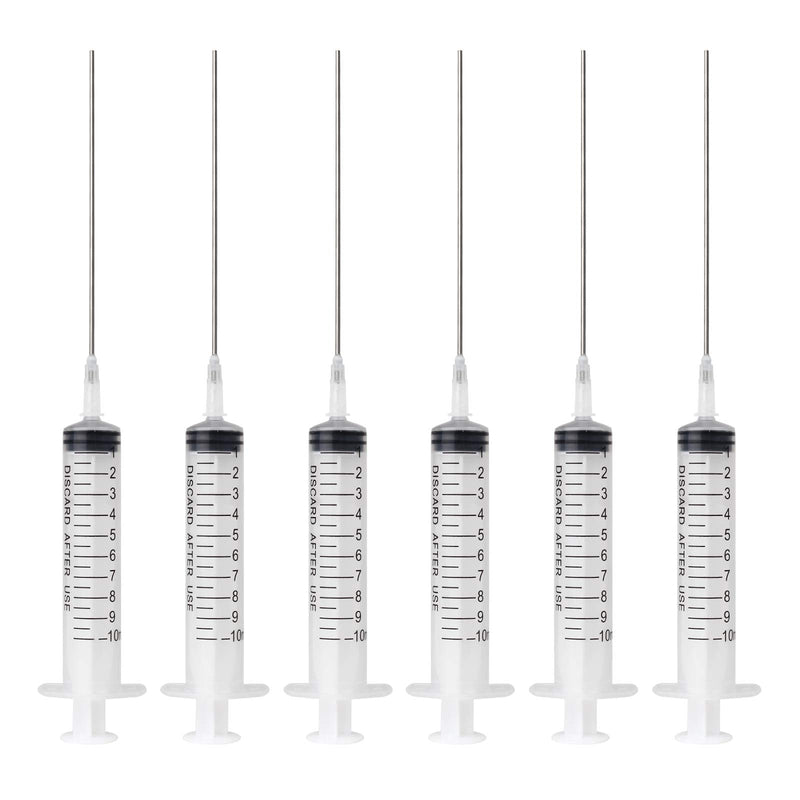 TBTeek 10ml Plastic Measuring Syringe with Long Needle for Feeding Pets, DIY Crafts, Liquid Separation, Measuring, Industrial Application, Ink Cartridge Refill Ink, Perfume Dispensing-6 Pack