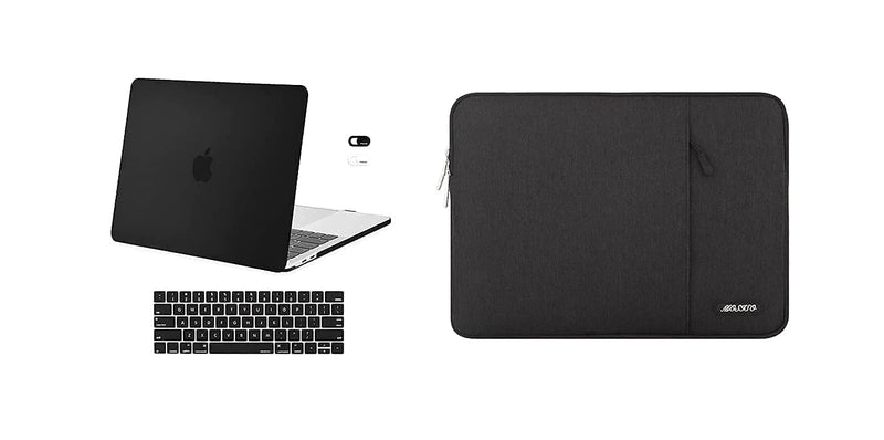 MOSISO Compatible with MacBook Pro 13 inch Case 2016-2020 Release A2338 M1 A2289 A2251 A2159 A1989 A1706 A1708, Plastic Hard Shell&Vertical Sleeve Bag with Pocket&Keyboard Skin&Webcam Cover,Black