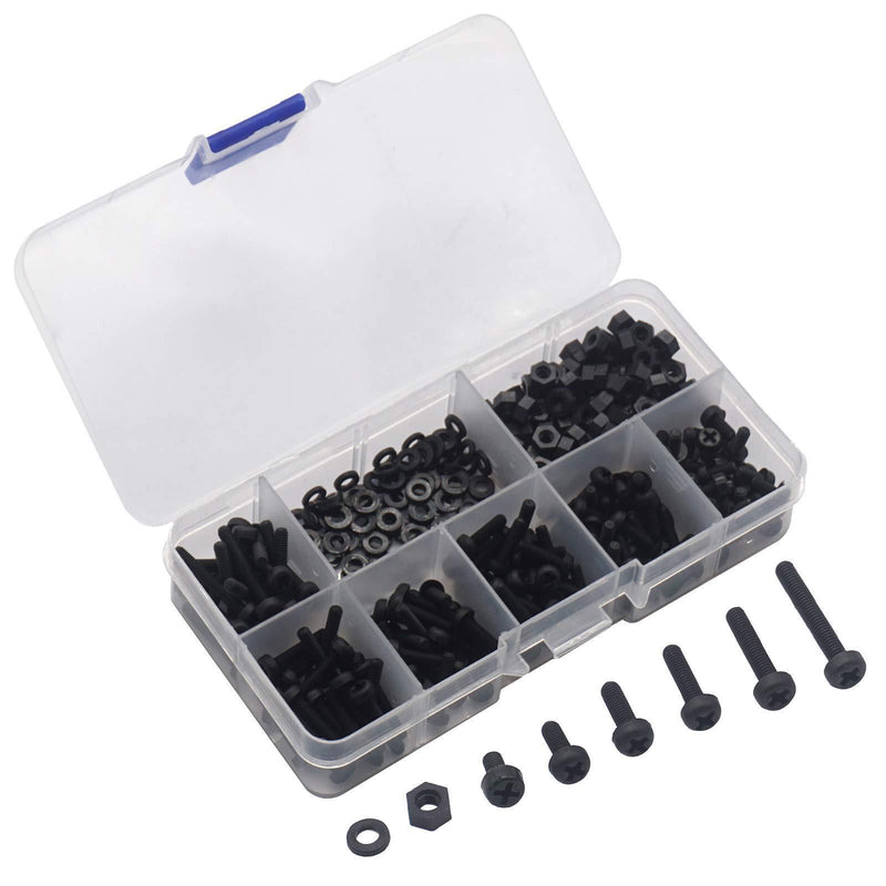 350Pcs ShareGoo M3 Nylon Screws Bolts and Nuts M3 Hex Screws M3 Washers Spacer Standoff Hardware Assorted Kit for RC FPV Drone Audunio PCB Board