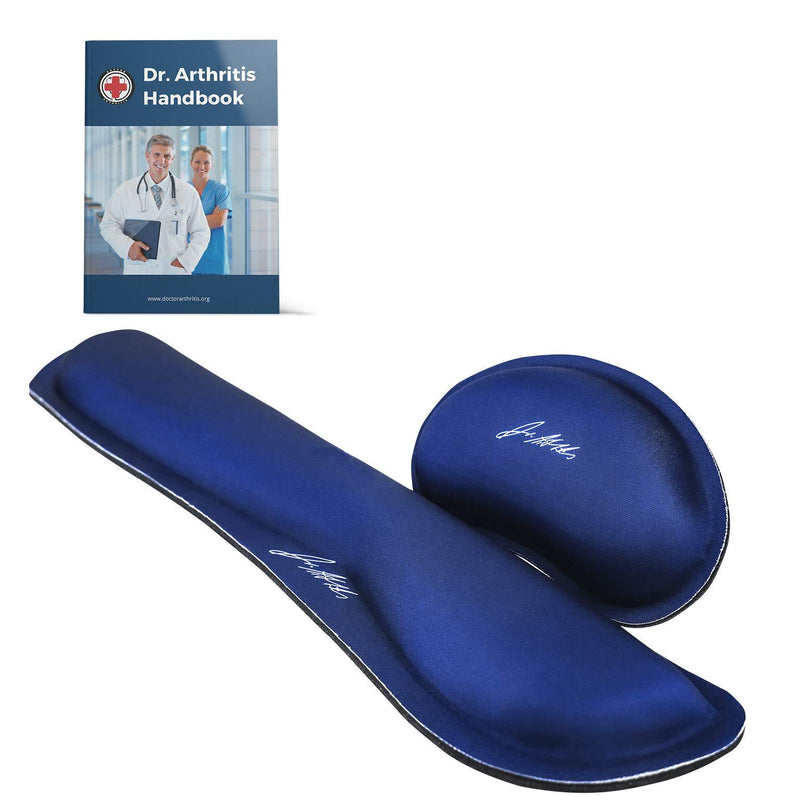 Doctor Developed Ergonomic Gel Wrist Rest for Mouse & Keyboard & Doctor Written Handbook - Perfect For Good Wrist Health, Posture & Joint Conditions (Blue) Blue