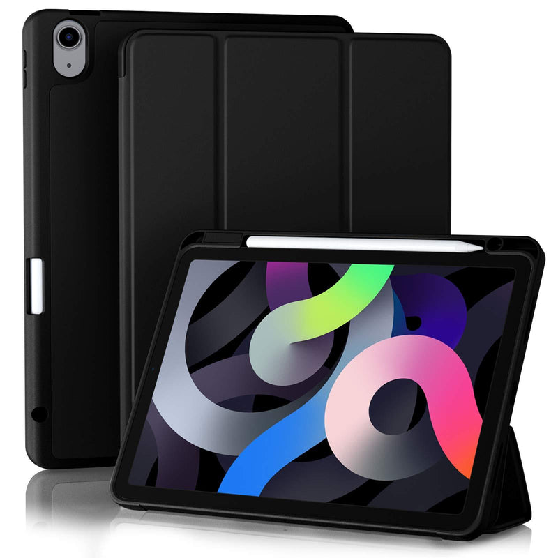 Akkerds Case Compatible with iPad Air 4th Generation Case 2020 10.9 Inch [Pencil Holder/2nd Pencil Charging] [Auto Sleep/Wake], Trifold Stand Smart Case Compatible with iPad Air 4 Case, Black