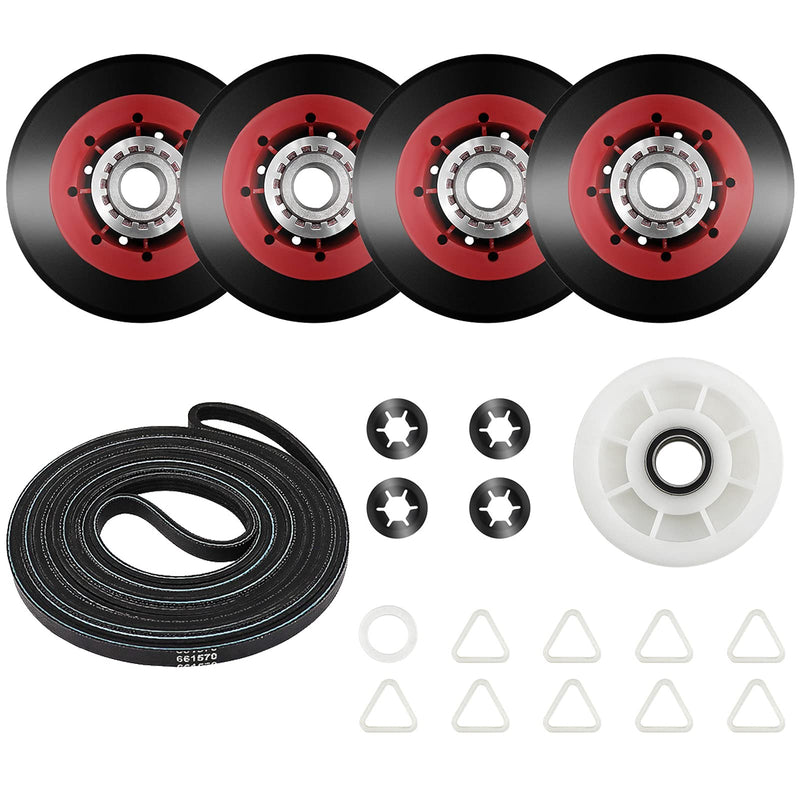 4392067 Dryer Replacement Parts Includes WPW10314173 Drum Roller & 661570V Belt & 279640 Idler Pulley, Maintenance Kit Replaces 2015 4392067VP 80047 587637 AP3109602 PS373088 EAP373088