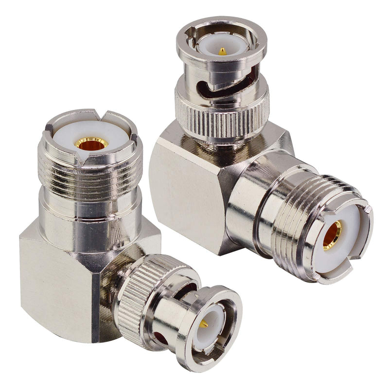 Boobrie L Shape UHF to BNC Connector BNC Male to UHF Female Connector BNC to UHF Right Angle Coax Adapter BNC Male to SO239 90 Degree Coax Cable Connector for CB Ham Radio/Antenna/Scanner (2-Pack) 2-Pack