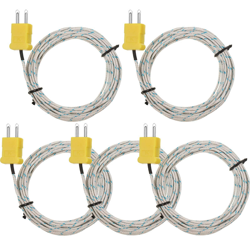 3 Meters K Type Mini-Connector Thermocouple Temperature Probe Sensor Temperature Sensing Line K Type Thermocouple Wire Measure Range -50 to 400 Celsius, Compatible with TM902C/ TES1310 (5 Pieces) 5