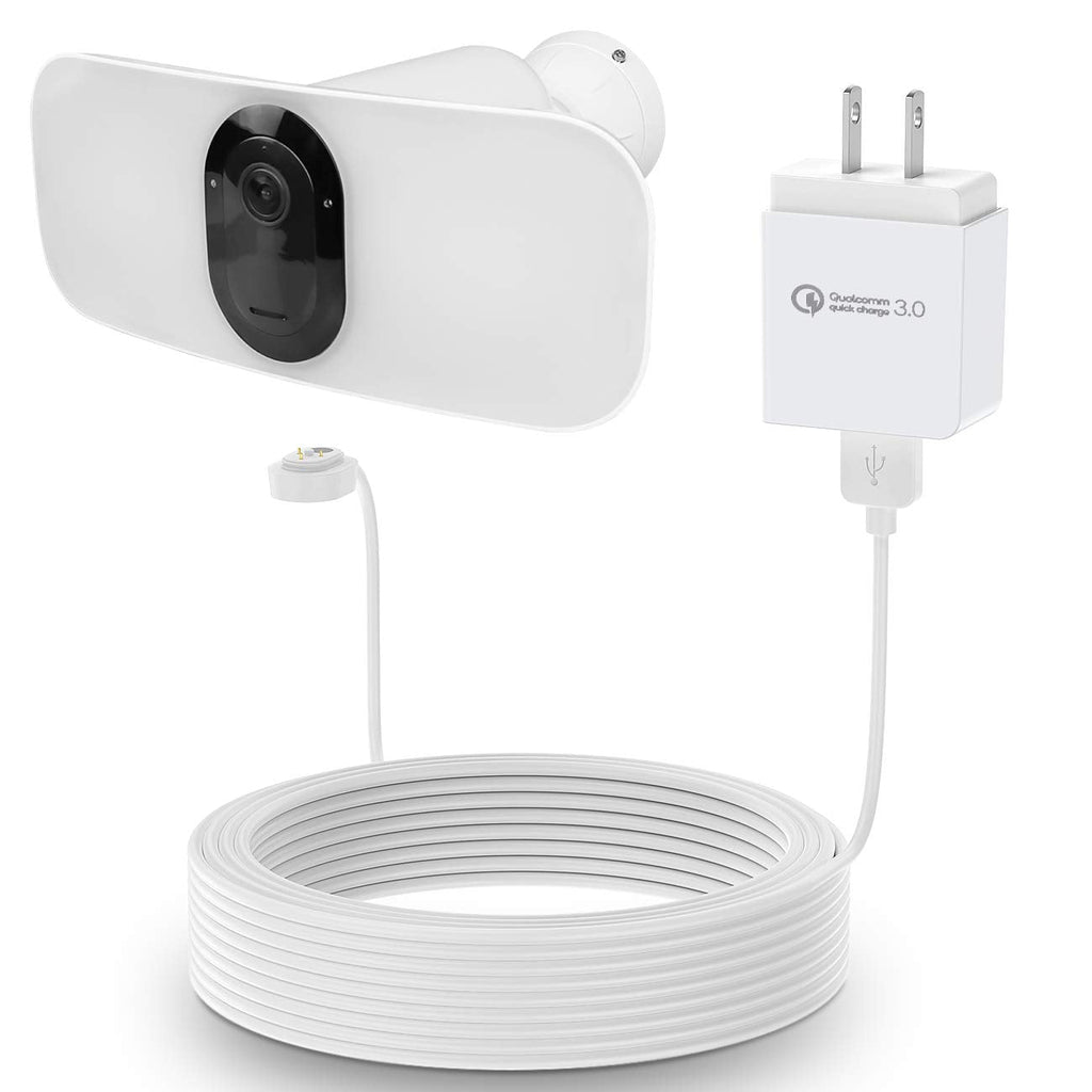 HOLACA 30ft/9m Power Cable and Adapter for Arlo Pro 3 Floodlight Camera,Weatherproof Outdoor or Indoor Magnetic Cable Continuously Charging Your Arlo Camera - White