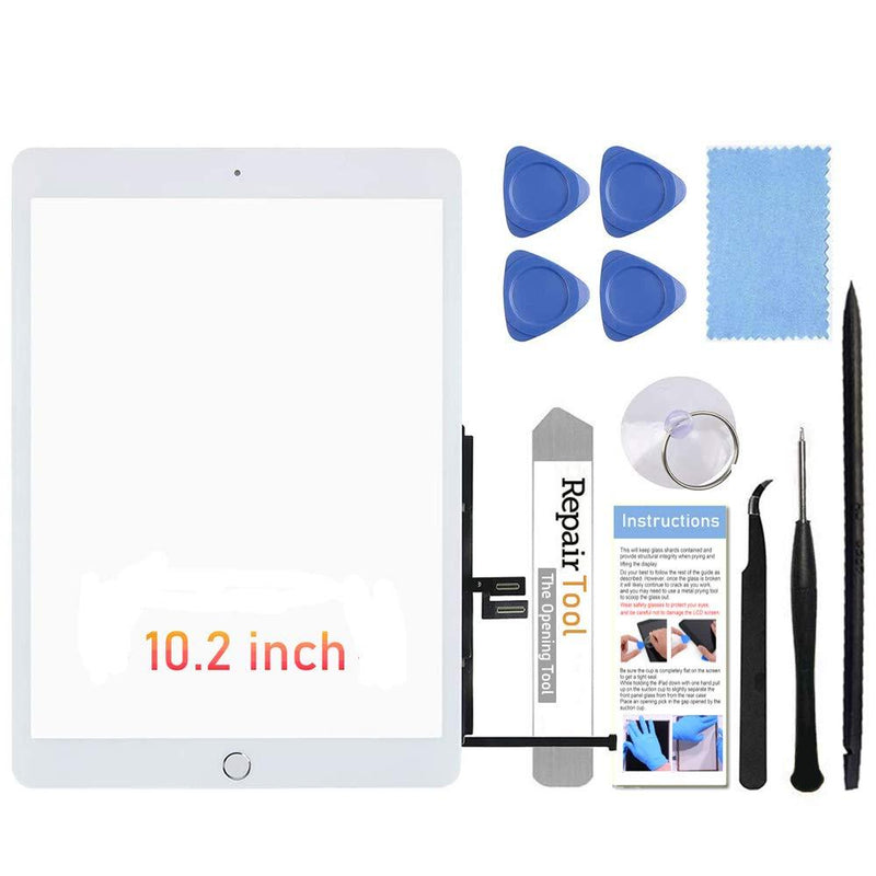 Fixerman Touch Screen for iPad 7th Gen 8th Gen Digitizer 10.2"(A2197 A2198 A2200,A2270, A2428, A2429, A2430) Glass Replacement Parts(NO LCD),with Home Button+Pre-Installed+Repair Tools(White) For iPad 7/8-White