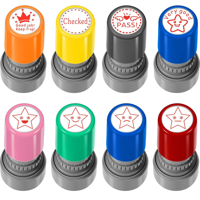 8 Pieces Teacher Stamp Self-Inking Rubber Stamps Mood Expressions and Comments Photosensitive Teacher Review Stamps for Kids Education Teachers Review School Prizes
