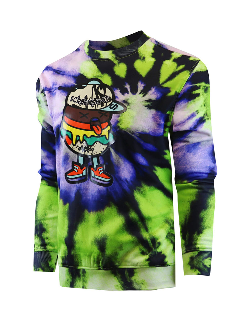 Screenshotbrand Mens Urban Hip Hop Premium Tie Dye Fleece - Pullover Active Urbanwear Street Fashion Crew Neck Sweatshirt Small F11080-neon