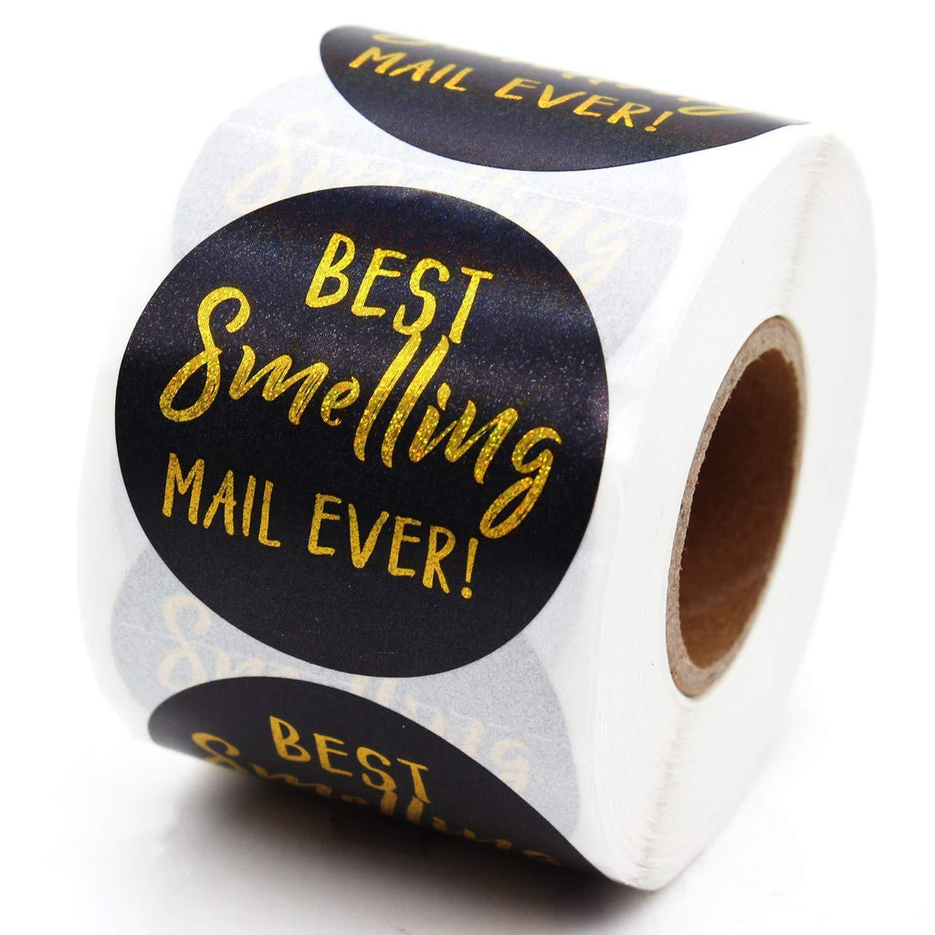 Best Smelling Mail Ever Sticker, Small Shop Sticker, Candle Sticker, Wax Melt Sticker, Essential Oil Sticker,500 Labels Per Roll, 1.5 inch (Black) Black