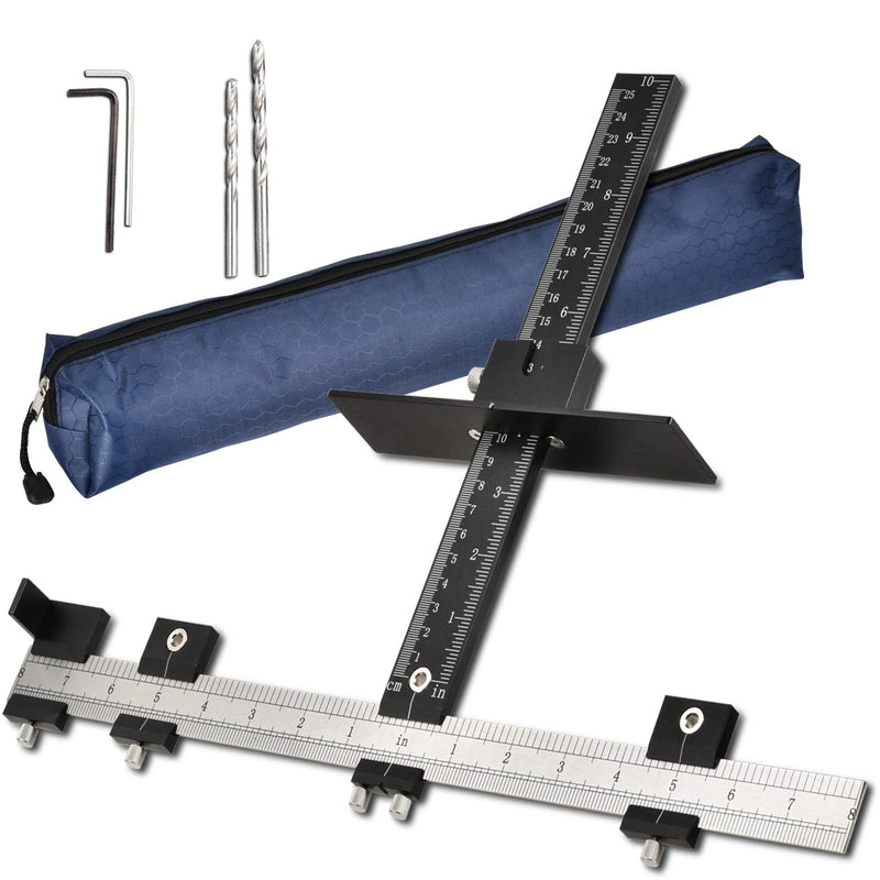 Cabinet Hardware Jig All Metal, with Φ5mm & Φ4.2mm Drilling Hole, Aluminum Alloy Cabinet Hole Drilling Template for Knob/Handle/Pull. Extra 2 Drill Bits & 1 Set of Fittings, Inch & Metric(2 Scale) Black