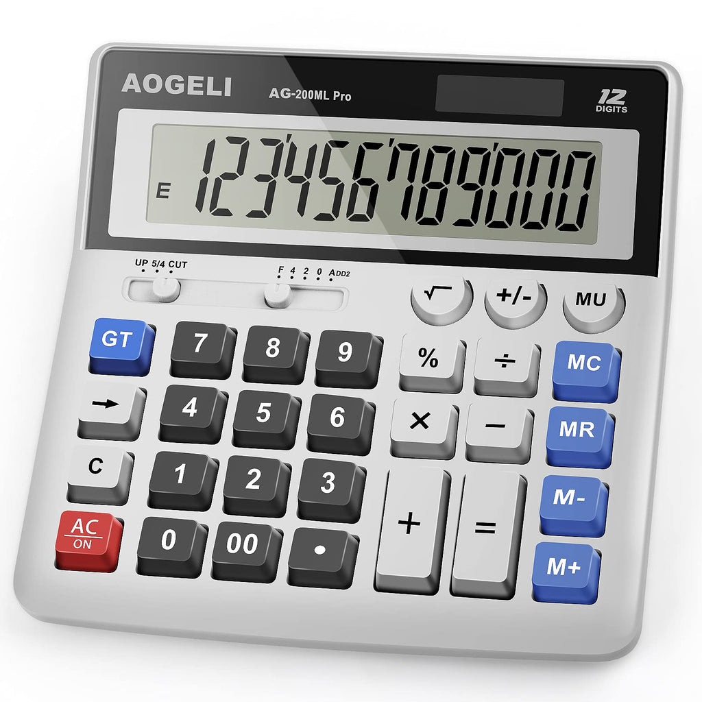 Calculator,Standard Function Desktop Calculators,Basic Financial Calculator Solar Powered Accounting Calculator 12 Digit LCD Display Calculators,Office and Home Calculator white