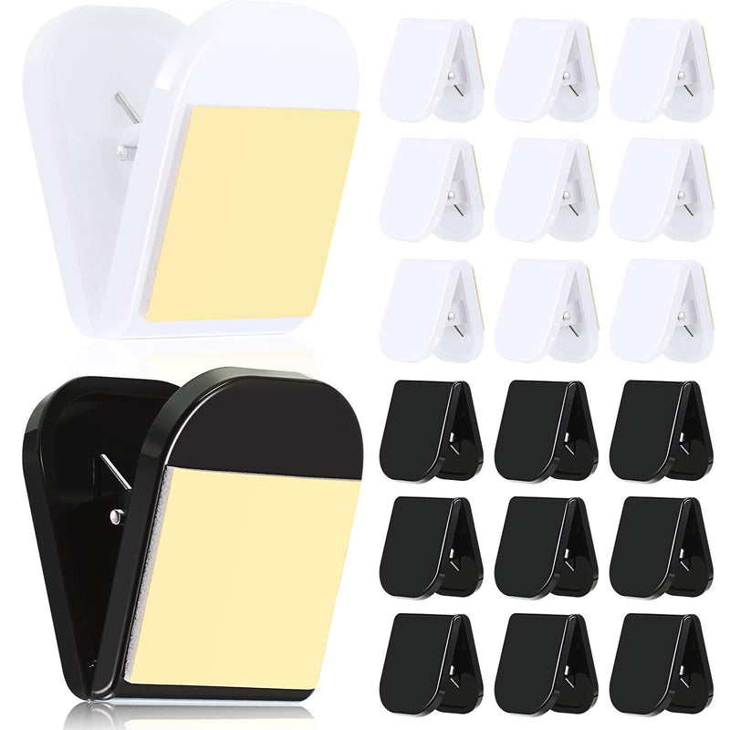 20 Pieces Self Adhesive Clips Wall Clips Tapestry Clips Photo Clips for Paper Flag Hanger, Double-Sided Adhesive Spring Clips for Home Office Rope Light Poster (Black and White) Black and White