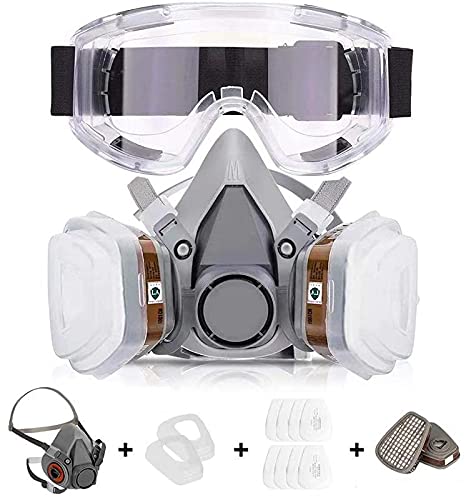 Reusable Face Cover with Filters for Painting,Gas, Dust, Machine Polishing, Organic Vapors with Filter Cotton and Goggle for Staining,Car Spraying,Sanding &Cutting, DIY and Other Work Protection