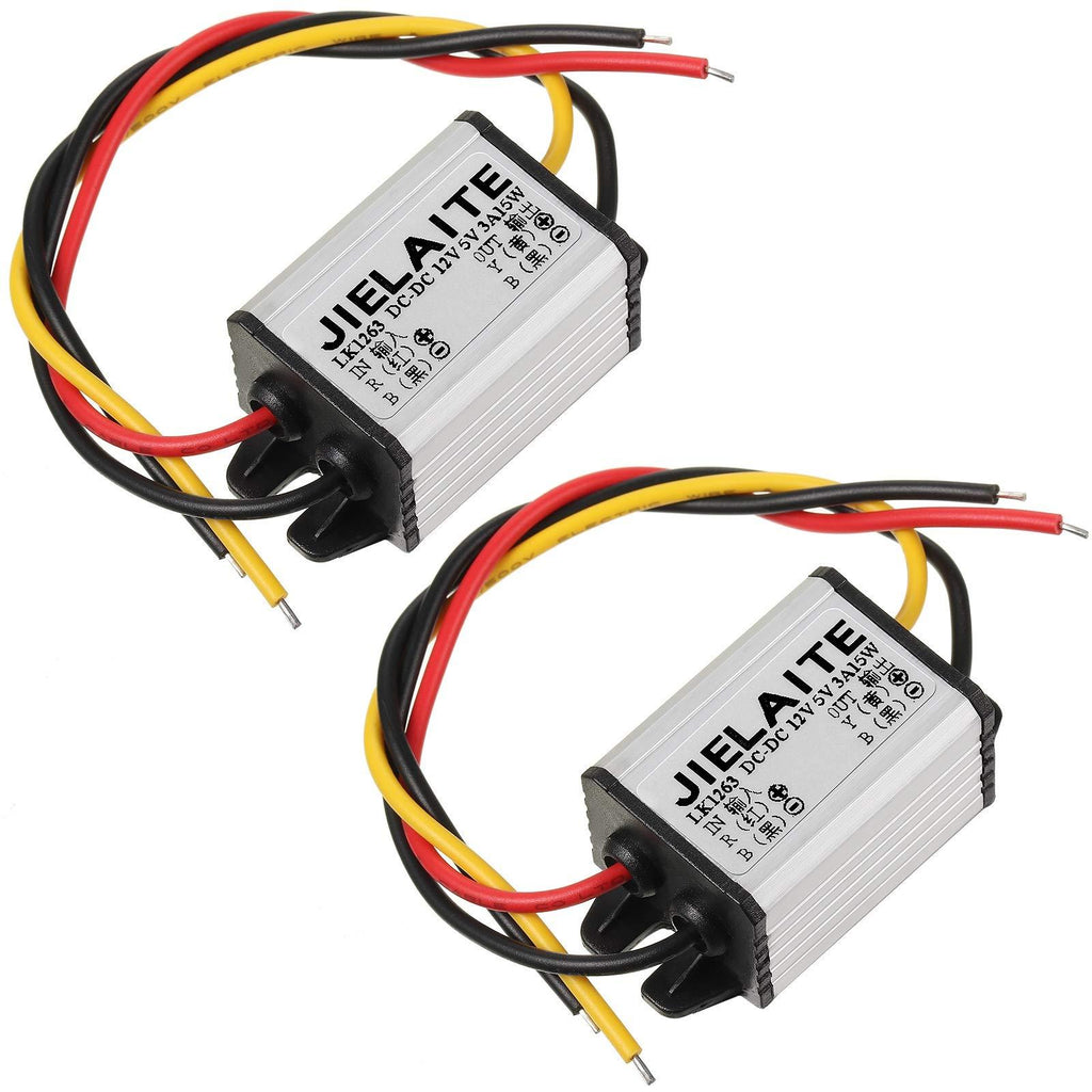 2 Pieces Car Power Converter Waterproof 12V to DC 5V Buck Voltage Regulators 3A 15W Voltage Converter Module for Car Truck Boat Solar System (Accept DC 8V - 22V Inputs)