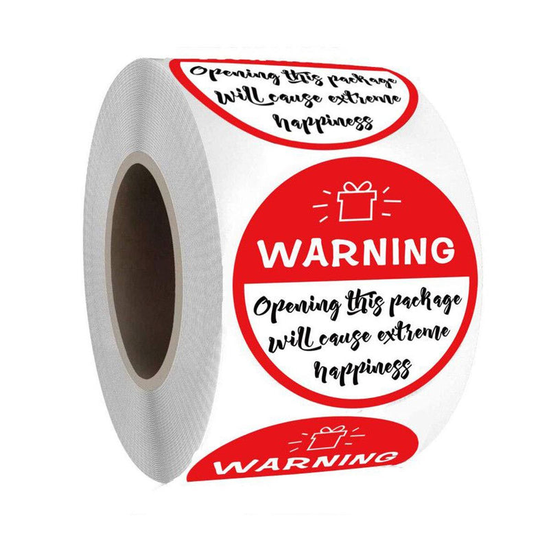 Red and White Round Warning Extreme Happiness Labels - 1.5" Funny Small Business Stickers for Business or Personal Use / 500 Small Business Stickers Labels