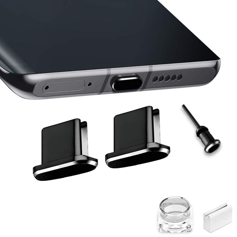 VIWIEU USB C Anti Dust Plugs Assorted Colors, Type C Port Cover with Dual Use 3.5mm Earphone Plug,Dust Cap Plugs Protectors Compatible with Android USB C Charging Port Black
