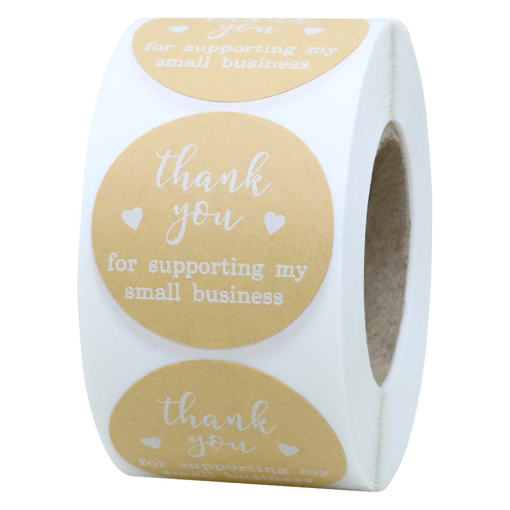 Hybsk Kraft Thank You for Supporting My Small Business Stickers with White Font 1.5 Inch Round / 500 Labels Per Roll