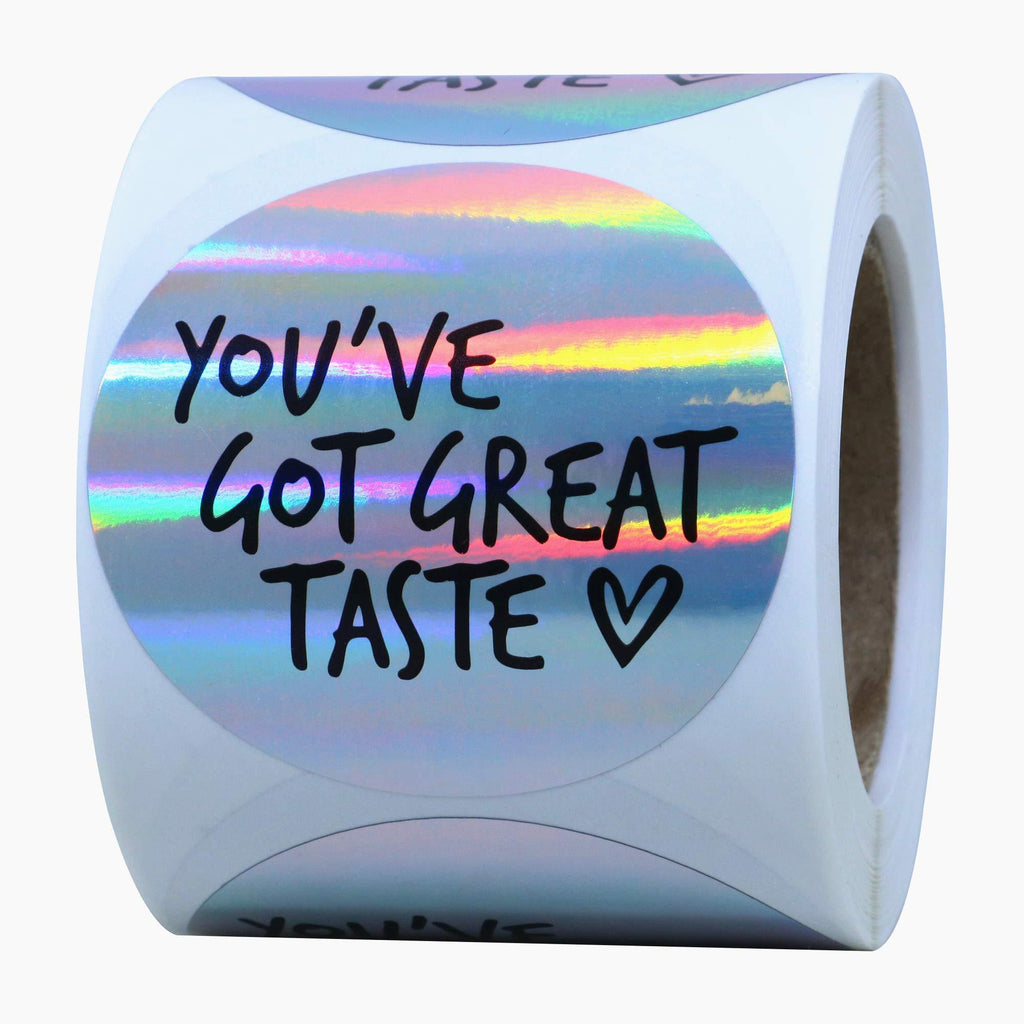 Hybsk You've Got Great Taste Stickers - Black Ink Holographic Silver Business Thank You Stickers, Shipping Stickers - 2 Inch Round 300 Total Labels