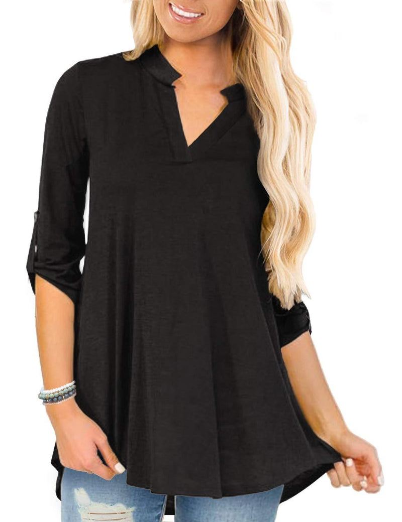a.Jesdani Women’s Tops 3/4 Roll Sleeve Shirts V Neck Plus Size Blouses Tunic Top Medium Black