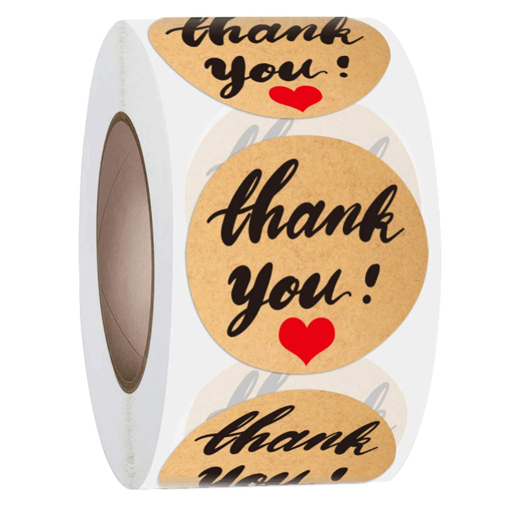 JIANYI 1.5 Inch Thank You Stickers, Decorative Kraft Sealing Stickers for Christmas Gifts, Wedding, Party, 500 Labels Per Roll (Black)