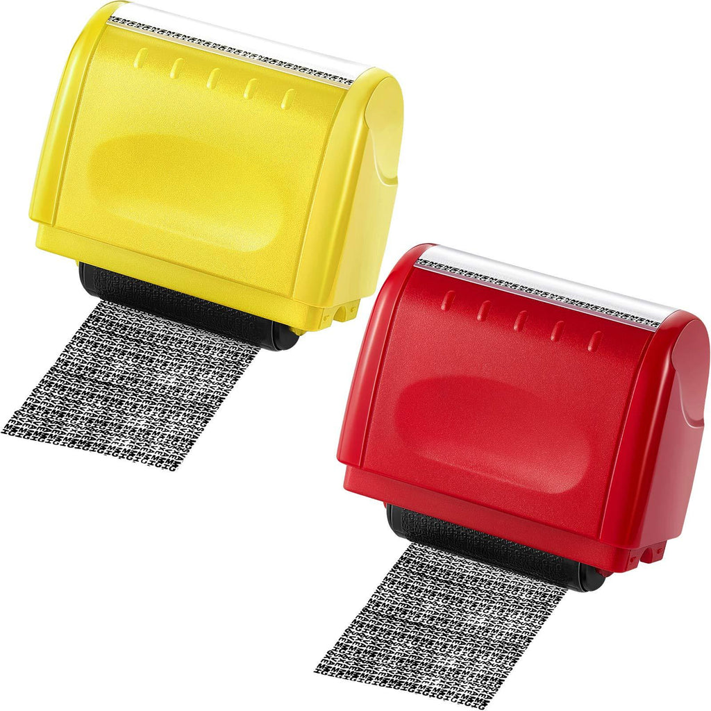 2 Pieces Identity Prevention Theft Stamp Identity Protection Guard Roller Stamp Wide Rolling Security Stamp (Yellow and Red, Large) Yellow and Red