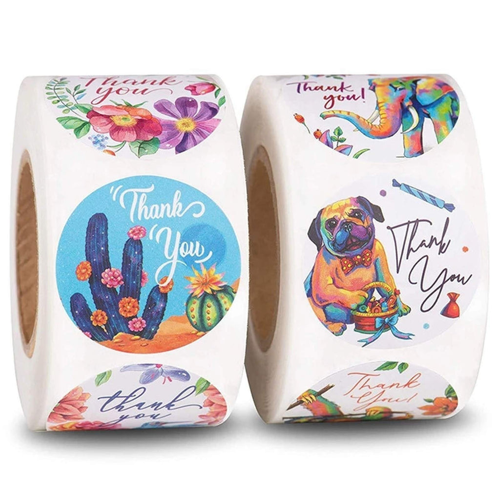 Cute Animal Flower Thank You Stickers 1000 1 Inch Round Panda Elephant Bird Plant Thank You Label 500 Labels Per Roll for Birthday Gift Bags Baby Shower Wedding Kids Toys Teacher Reward Stickers