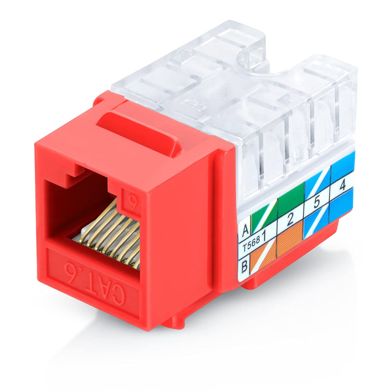 Everest Media Solutions RJ45 Cat6/5e Keystone Jack - 110-Type Modular Female Connectors | Compatible with Speed Termination Tool - easyJACK | Cat6/5e, 20-Pack, Red Quantity 20 CAT6 / 5E