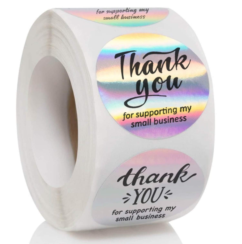 Thank You Stickers Roll, 1.5" Rainbow Holo Thank You for Supporting My Small Business Stickers 4 Designs Holographic Thank You Stickers Small Business 500pcs Labels for Business Decoration