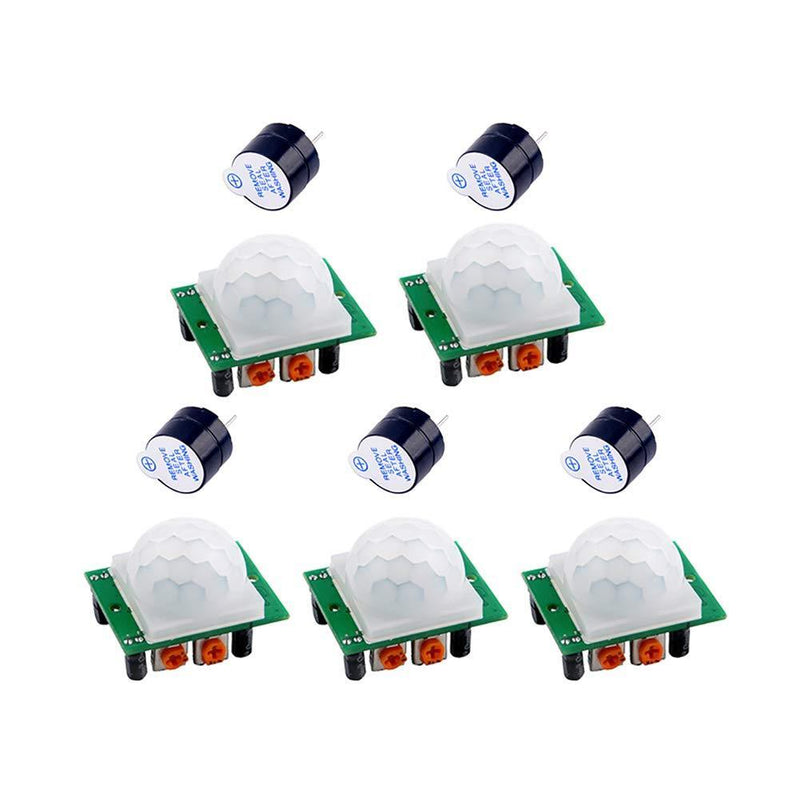 Geekstory 5Pcs HC-SR501 Pir Infrared IR Sensor Body Motion Module DC 4.5-20V with 5Pcs 5V Electromagnetic Active Buzzer for Arduino 5pcs HC-SR501+Active Buzzer