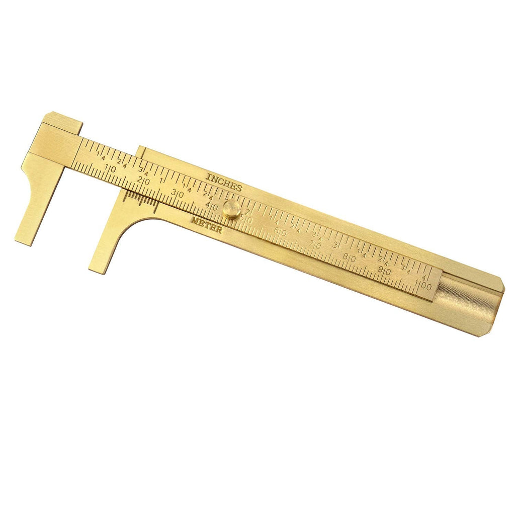 QWORK 4 Inch Vernier Caliper, Brass Sliding Double Scale Handy Sliding Gauge Ruler Measuring Tool