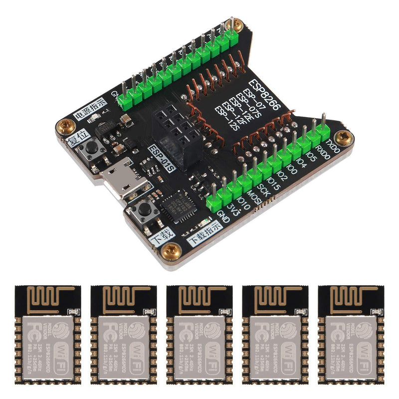 DORHEA ESP8266 Code Burner Firmware Downloader Flash Download Tool Test Board + 5pcs ESP-12E ESP12E WiFi Module Compatible with Ardu-ino, Wireless Transmission Serial Transceiver Receiver