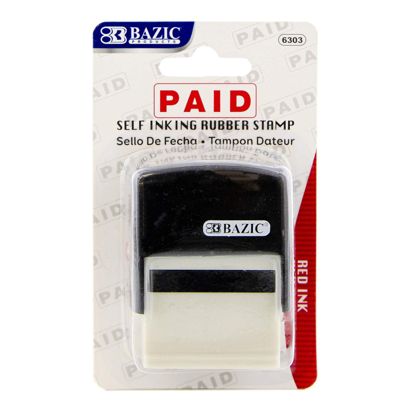 BAZIC Paid Self Inking Rubber Stamp (Red Ink), Stamp Impression Size 1.41" x 0.47", Great for Office, Shipping, Receiving, Accounting, Expiration, Due Dates, 1-Pack Paid (Red Ink)