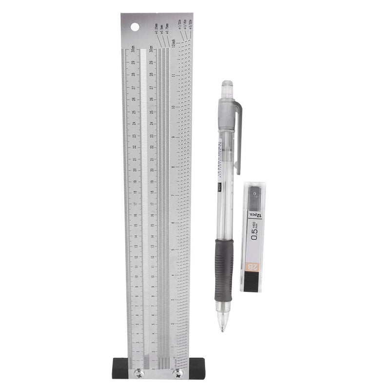 Ultra Precise Marking T-Rule Stainless Steel Marking Ruler Woodworking Scribing Gauge Carpenter Scribing Line Ruler with Mechanical Pencil(12in)