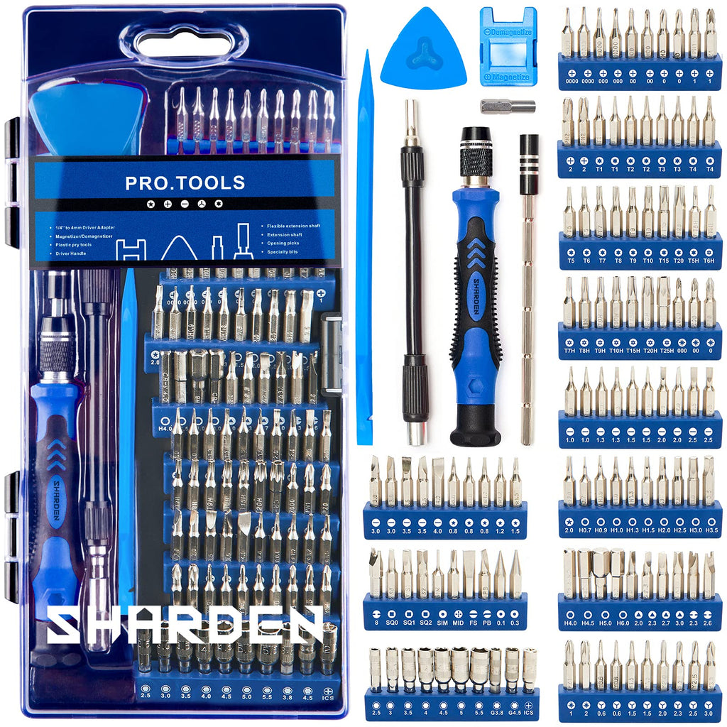 SHARDEN Precision Screwdriver Set, 124 in 1 with 110 Bits Magnetic Screwdriver Kit, Professional Electronics Repair Tool Kit for Tablet, Computer, Laptop, PS4, PC, iPhone, Xbox, Game Console (Blue) Blue