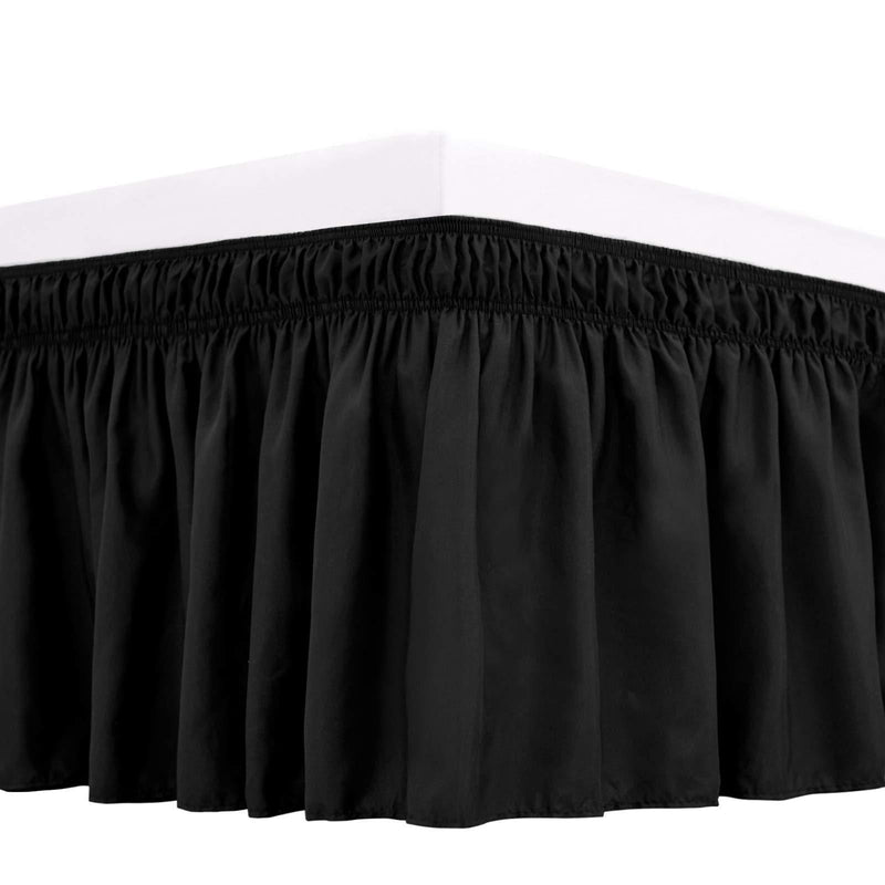 RIMELA Bed Skirt Wrap Around Elastic Dust Ruffles Solid Color Wrinkle and Fade Resistant with Adjustable Elastic Belt Easy to Install Black for Queen Size 15 Inch Drop Queen-15 In Drop
