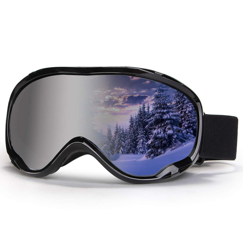 Ski Goggles Men Snow Goggles Women Snowboard Goggles Snow Sport Goggles Snowbile Vlt 12% Black Frame+silver Lens