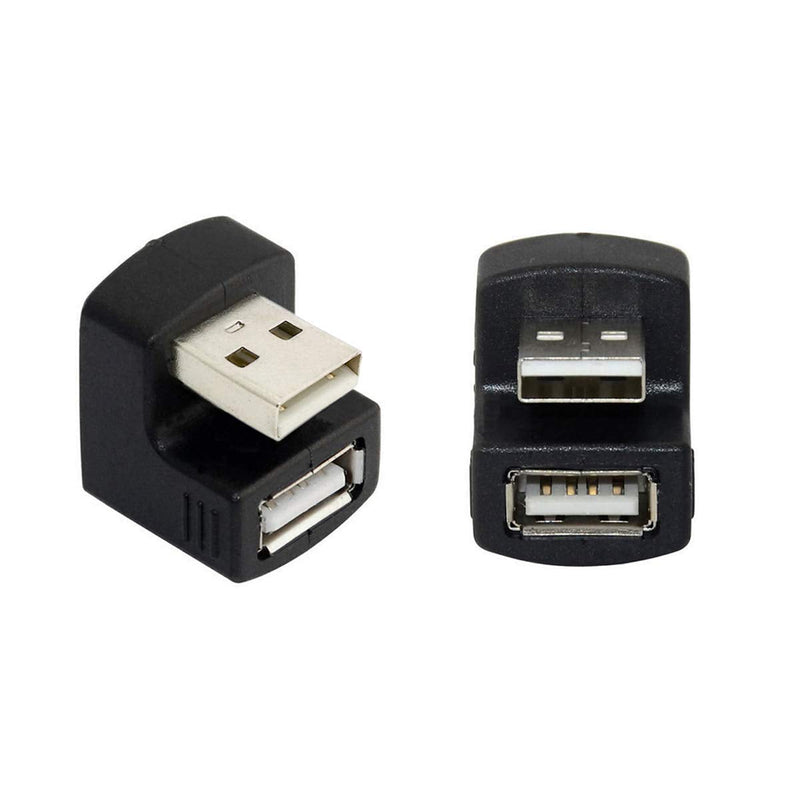 Cablecc 1 Set Up & Down Angled USB 2.0 Adapter A Male to Female Extension 180 Degree Black Black Down +Up Angled