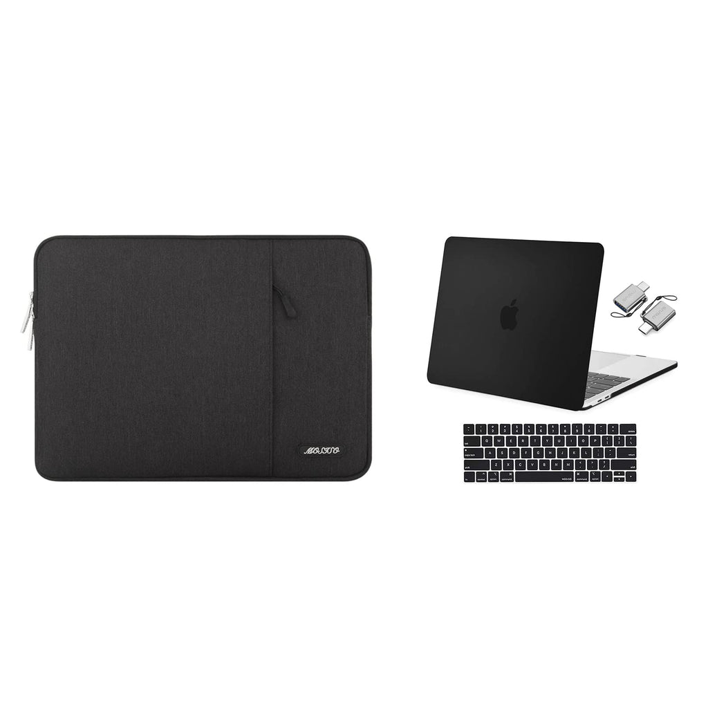 MOSISO Plastic Hard Shell Case&Laptop Sleeve Bag&Keyboard Cover Skin&Type C Adapter Compatible with 2020 2019 2018 2017 2016 MacBook Pro 13 inch A2338 M1 A2289 A2251 A2159 A1989 A1706 A1708, Black