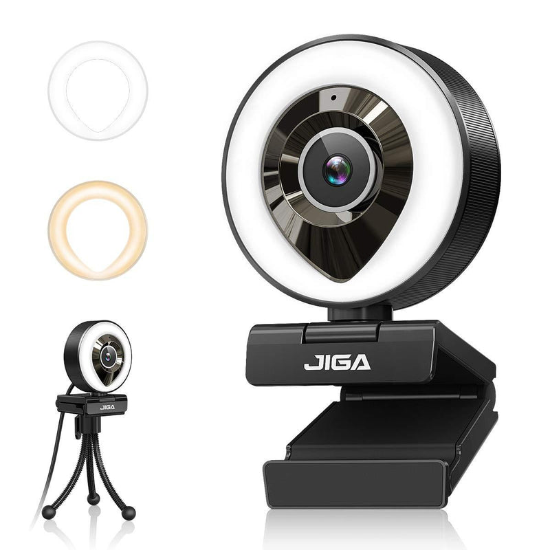 Streaming Webcam with Dual Microphone 1080P Adjustable Right Light Pro Web Camera Advanced Auto-Focus with Tripod JIGA Zoom Camera Gaming Webcam for Xbox Facebook YouTube Streamer Conferencing Ring Light Webcam