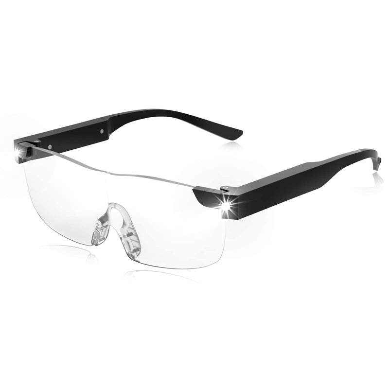 SKYWAY Magnifying Glasses with Light, 160% LED Lighted Rechargeable Magnifier Eyeglasses for Reading Hobbies and Close Work Hands Free Black160