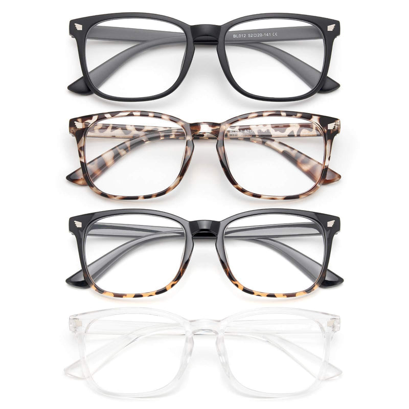 Gaoye 4-Pack Blue Light Glasses, Anti UV Ray/Glare Lens Fashion Fake Frames Computer Gaming Glasses for Women Men A2 Matte Black+leopard+transparent+black Tortoise clear